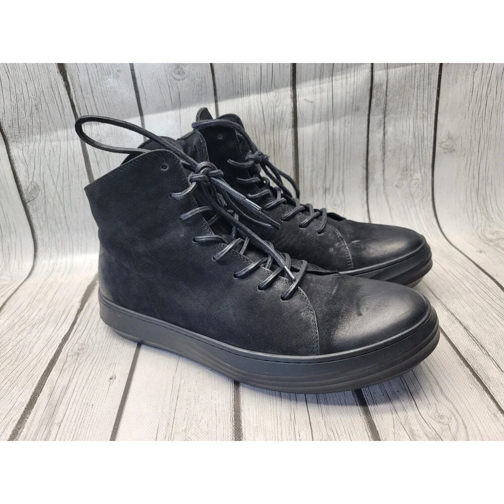 Karl Lagerfeld Men's 10.5 Black Nubuck Leather Sneakers High Top Zip Up LF8A4037